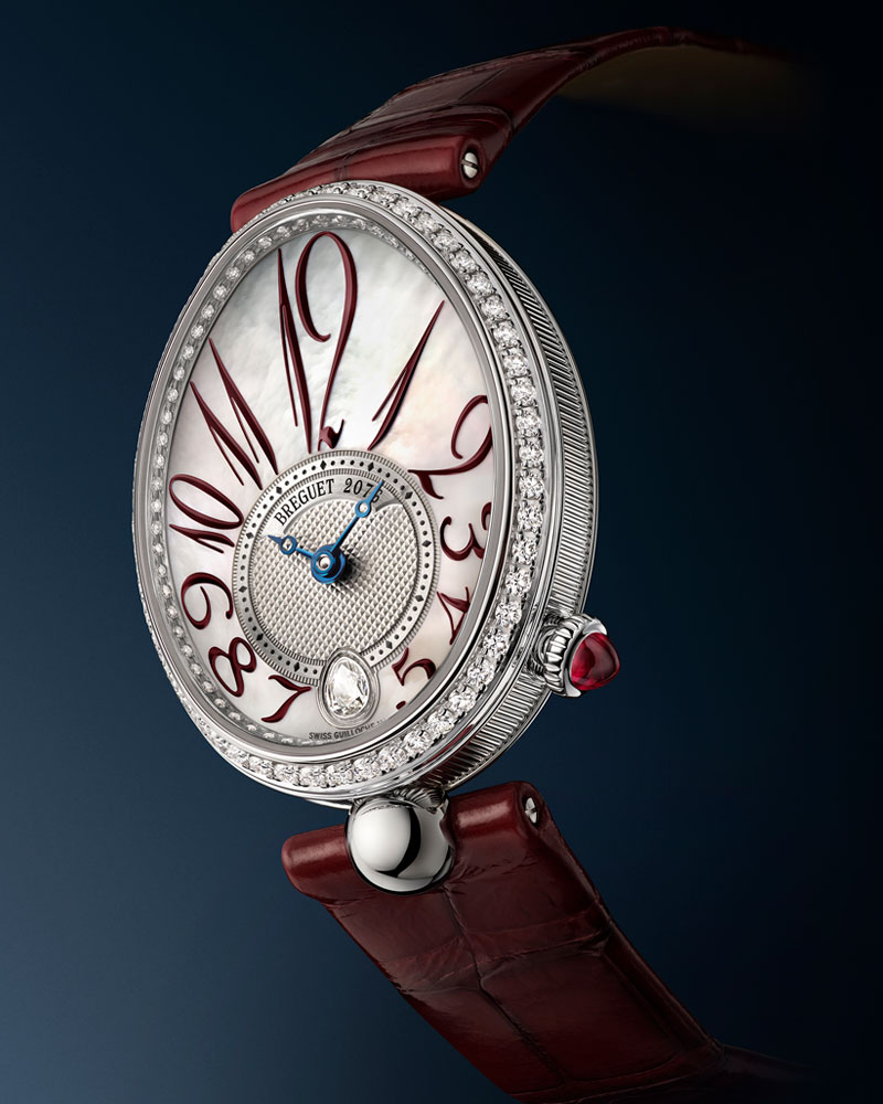 Breguet-Reine-De-Naples-with-red-indices-and-red-leather-strap-ref-8918BB5P964D00D