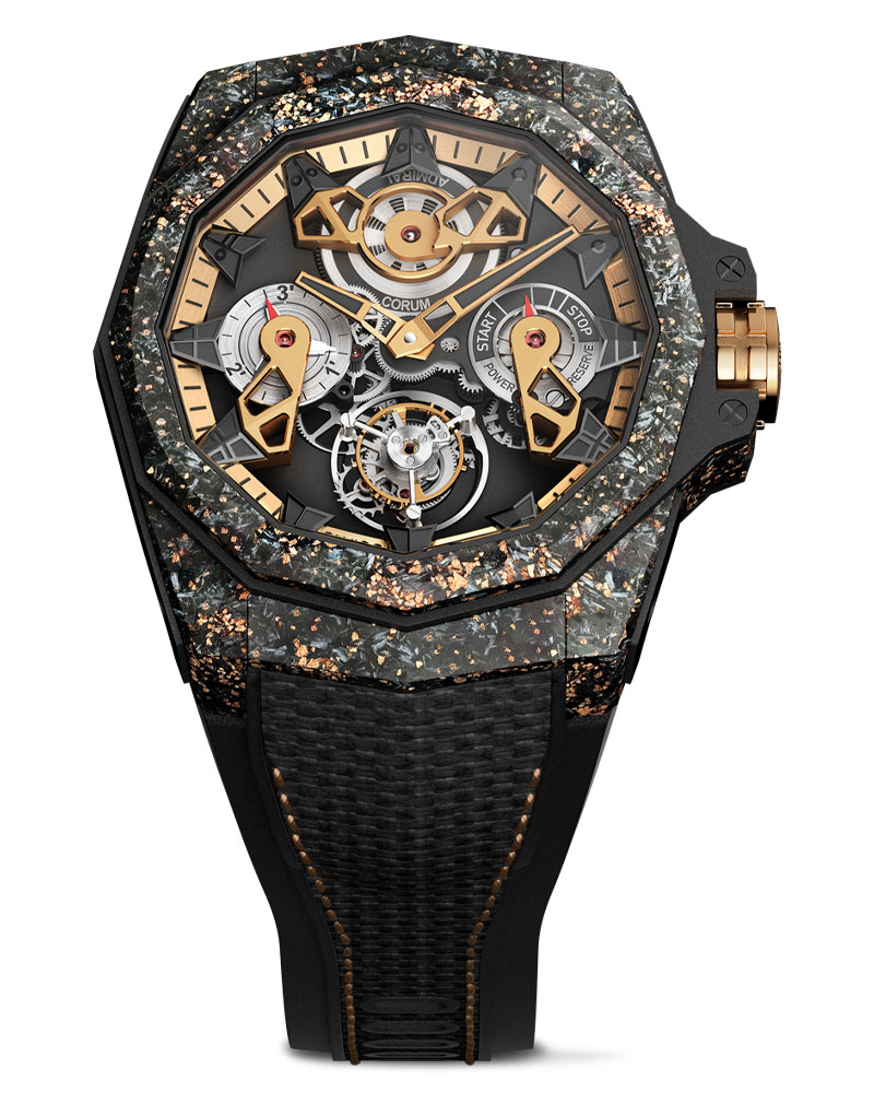 The gold flecks on this carbon case give it a truly stunning look but as you go in for a closer look the flying tourbillon is sure to comandeer all the attention 1