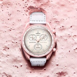 There are 11 different watches in the MoonSwatch collection. The Mission To Venus for example, sports a really pretty pink shade that's irresistible. Photo - Omega