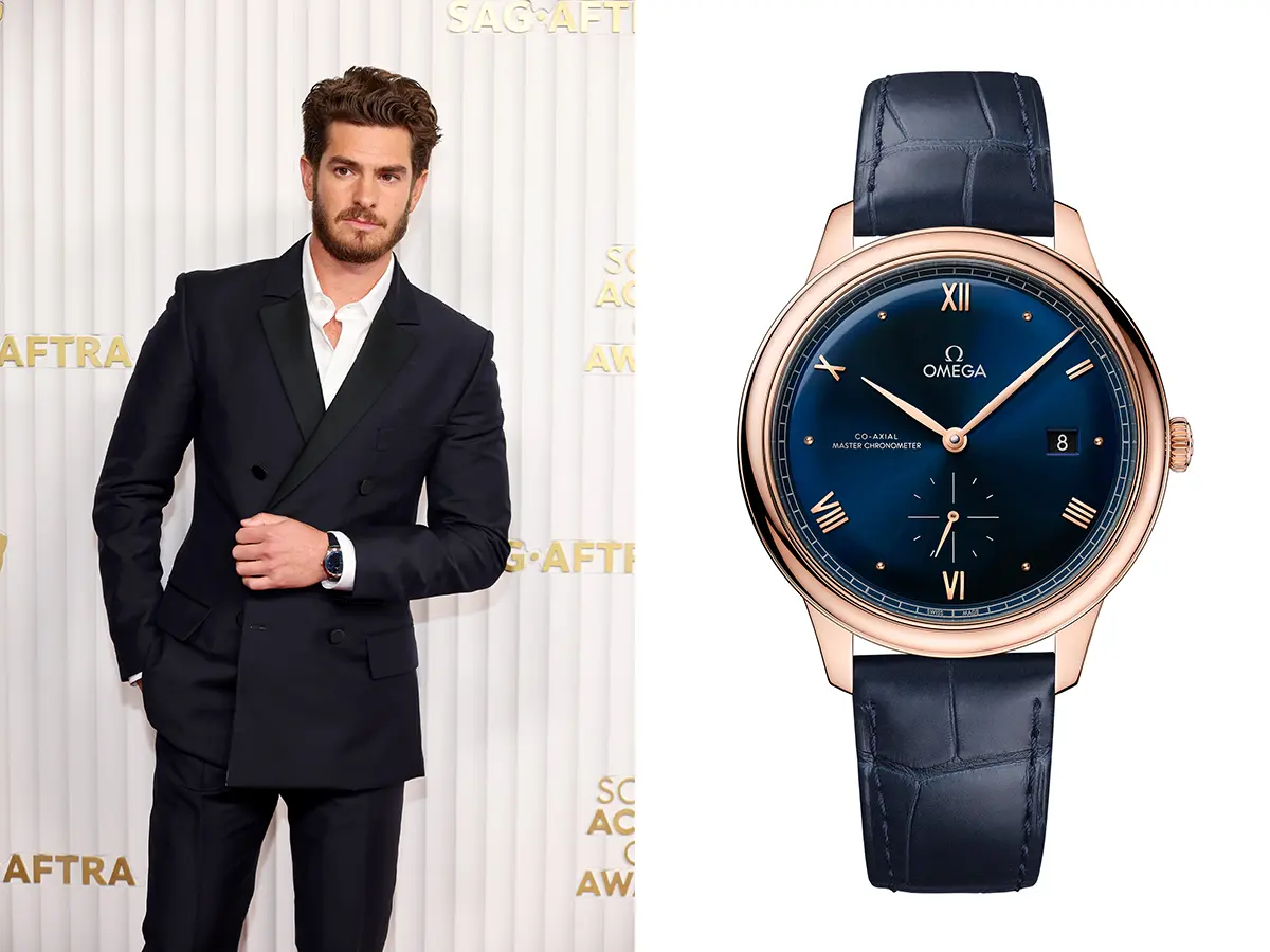Andrew Garfield wore an OMEGA De Ville Prestige (Watch Reference: 434.53.41.20.03.001)