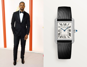 Ellis looked simply suave with his tuxedo – and a Cartier Tank Must. Photo composite: Instagram/Jay Ellis, Cartier