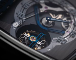 The tourbillon sits comfortably within a deeper recess on the dial adding another layer of dimensionality to the watch.