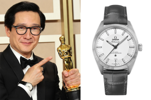 Quan with his Oscar and Omega Constellation Globemaster at the 2023 Oscars, Photo - Omega