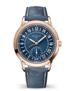 The Patek Philippe Ref. 5224R Calatrava 24-Hour Display Travel Time is a new dual time zone watch that does away with the need for day/night indicators. 