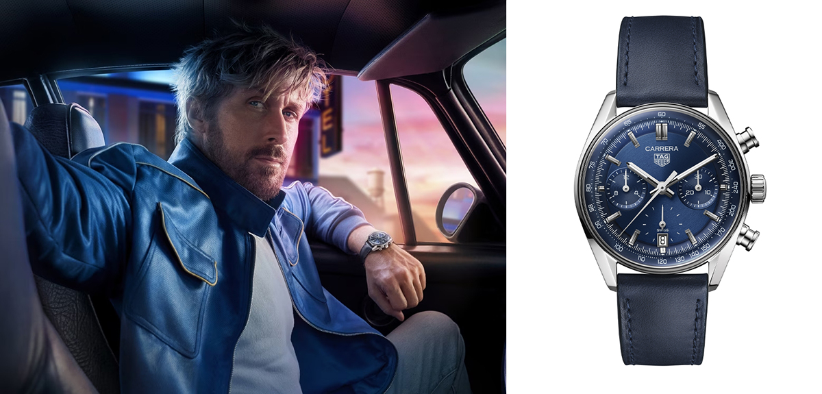 Ryan Gosling is an integral part of the TAG Heuer family. In the 2023 campaign, he wears a TAG Heuer Carrera Chronograph Glassbox.
