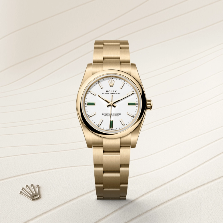 rolex oyster perpetual in 18-ct-yellow-gold, m124208-0002 - cortina watch
