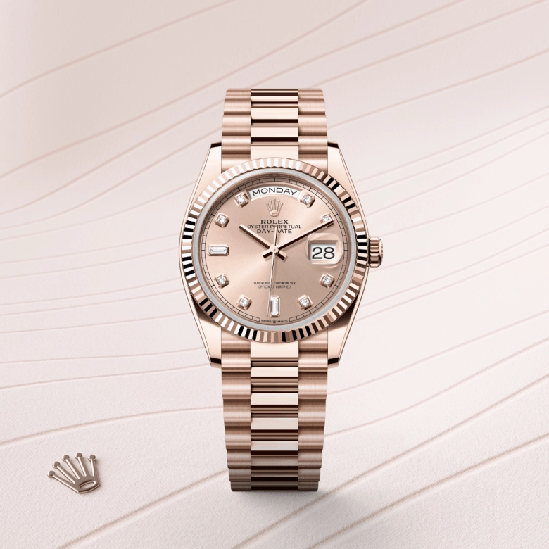 rolex day-date in 18-ct-everose-gold, m128235-0009 - cortina watch