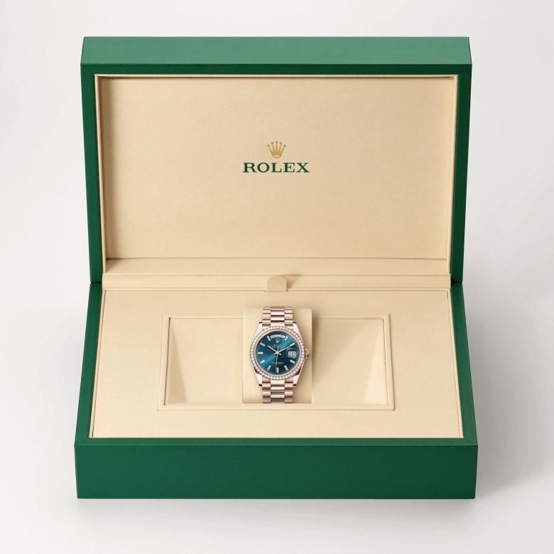 rolex day-date dalam emas everose 18k, m128345rbr-0083 - cortina watch