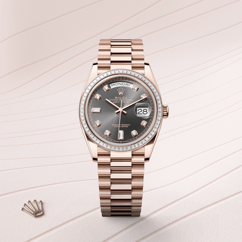 rolex day-date in 18-ct-everose-gold, m128395tbr-0012 - cortina watch