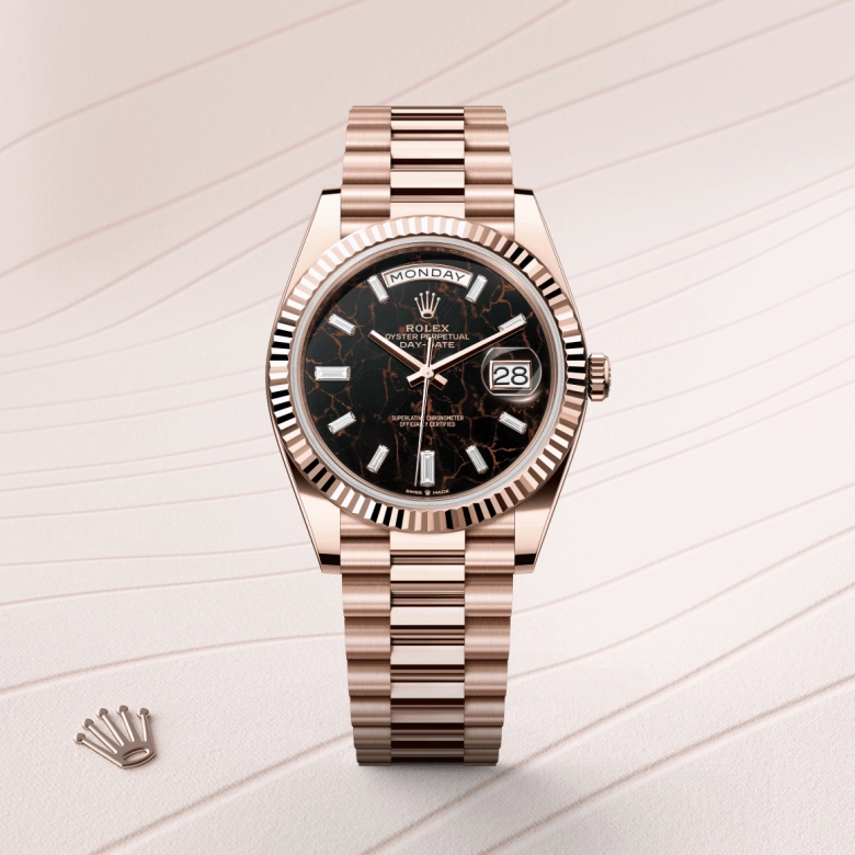rolex day-date in 18-ct-everose-gold, m228235-0045 - cortina watch