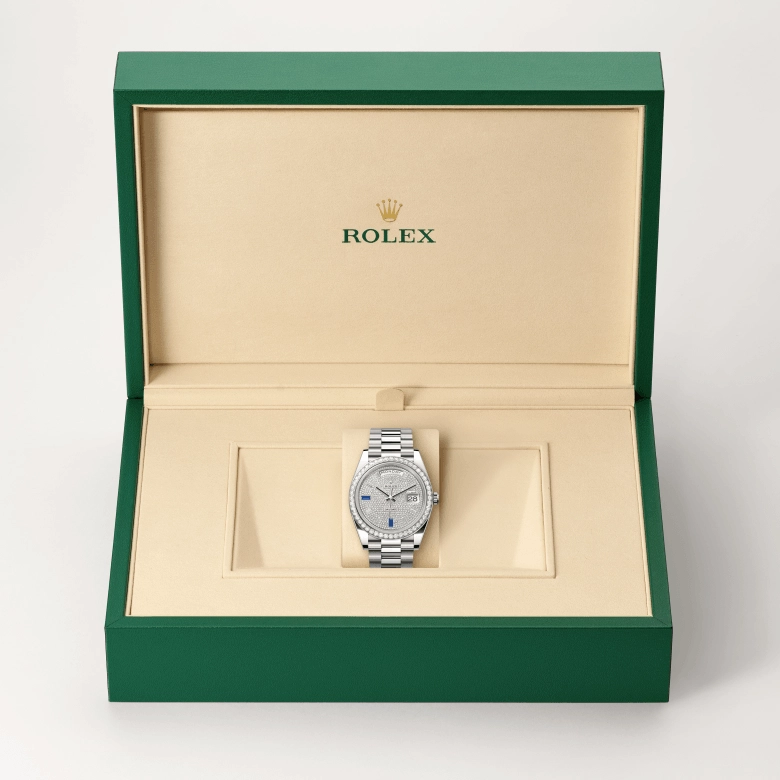 rolex day-date dalam emas putih 18k, m228349rbr-0036 - cortina watch