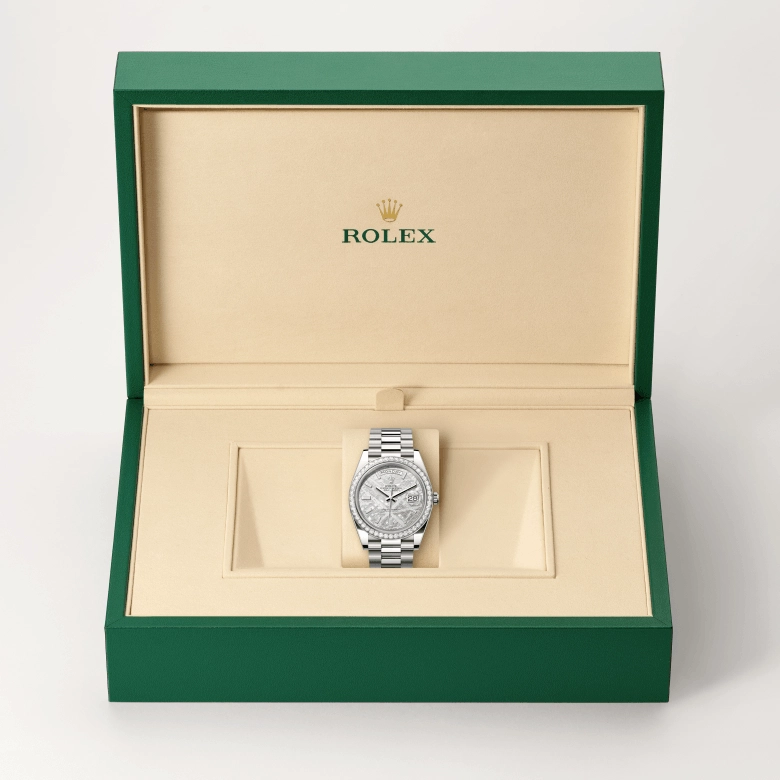 rolex day-date dalam emas putih 18k, m228349rbr-0040 - cortina watch
