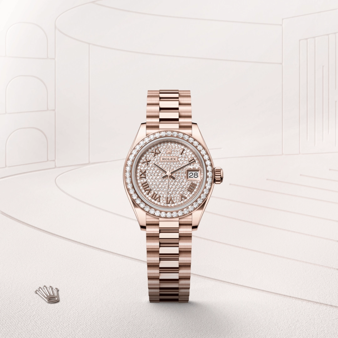 rolex lady-datejust dalam emas everose 18k, m279135rbr-0021 - cortina watch