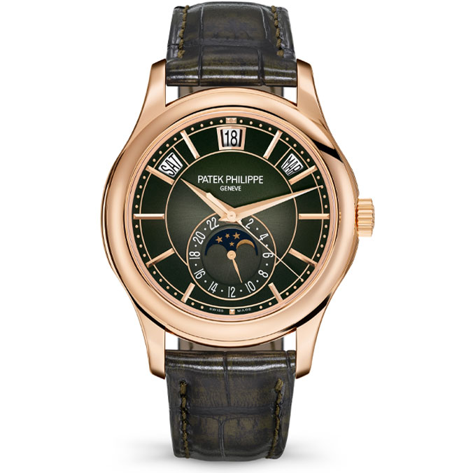 Pp 5205r 011 Patek Philippe Annual Calendar Moonphase Olive Green Front
