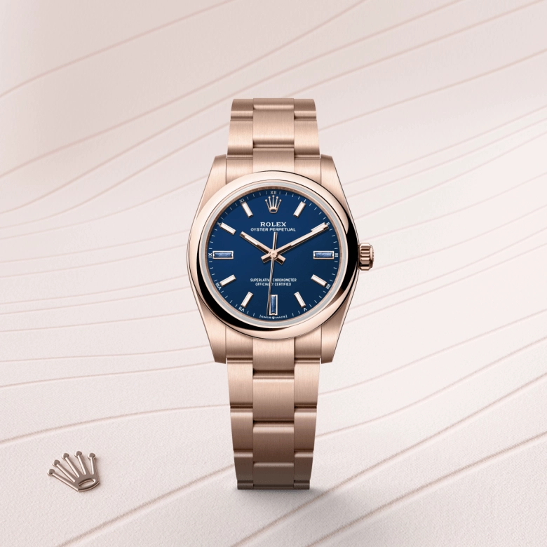 rolex oyster perpetual in 18-ct-everose-gold, m124205-0002 - cortina watch