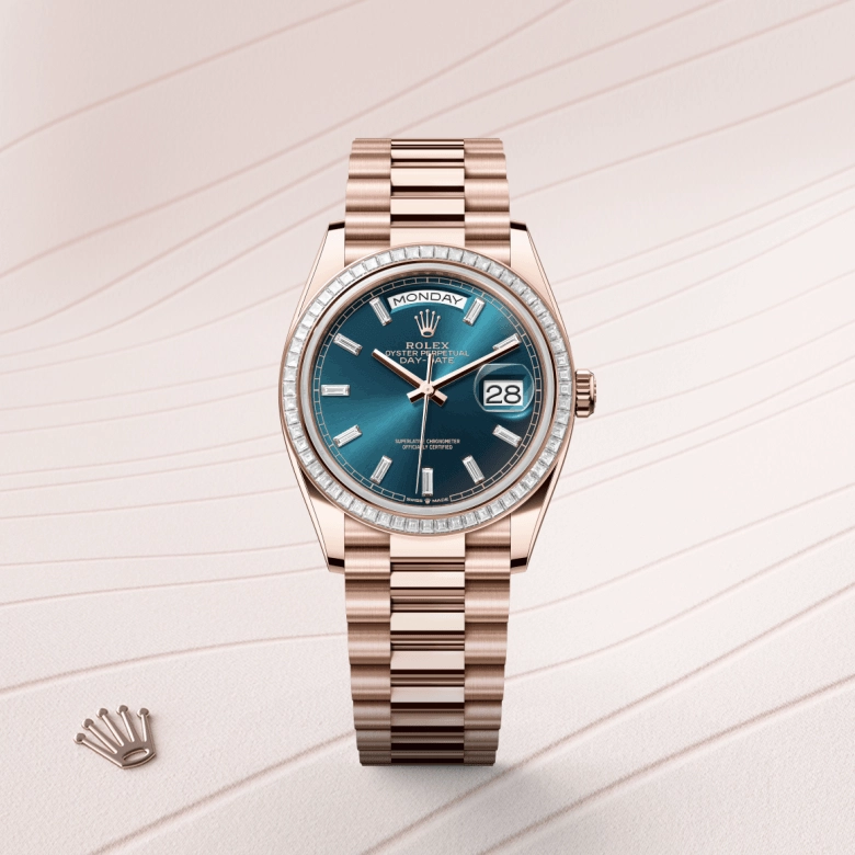 rolex day-date in 18-ct-everose-gold, m128395tbr-0032 - cortina watch