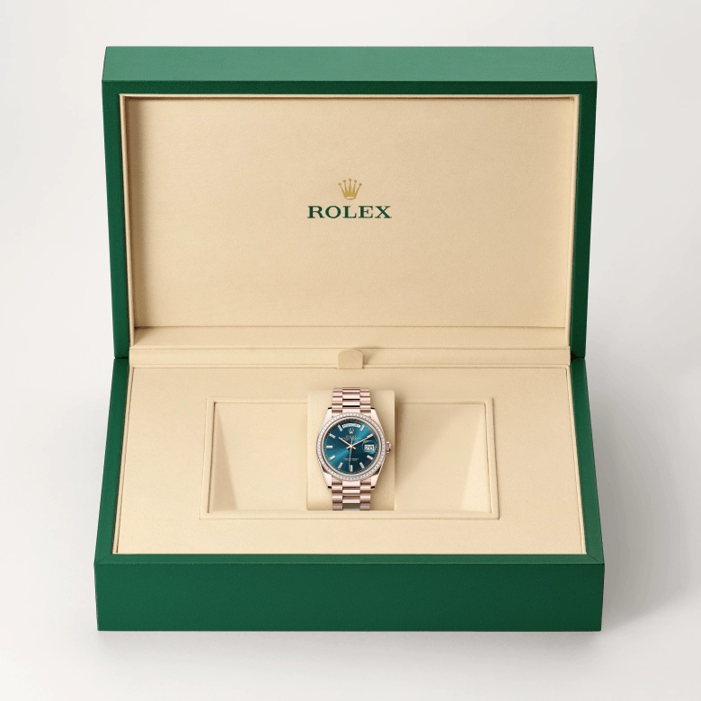 rolex day-date in 18-ct-everose-gold, m128395tbr-0032 - cortina watch