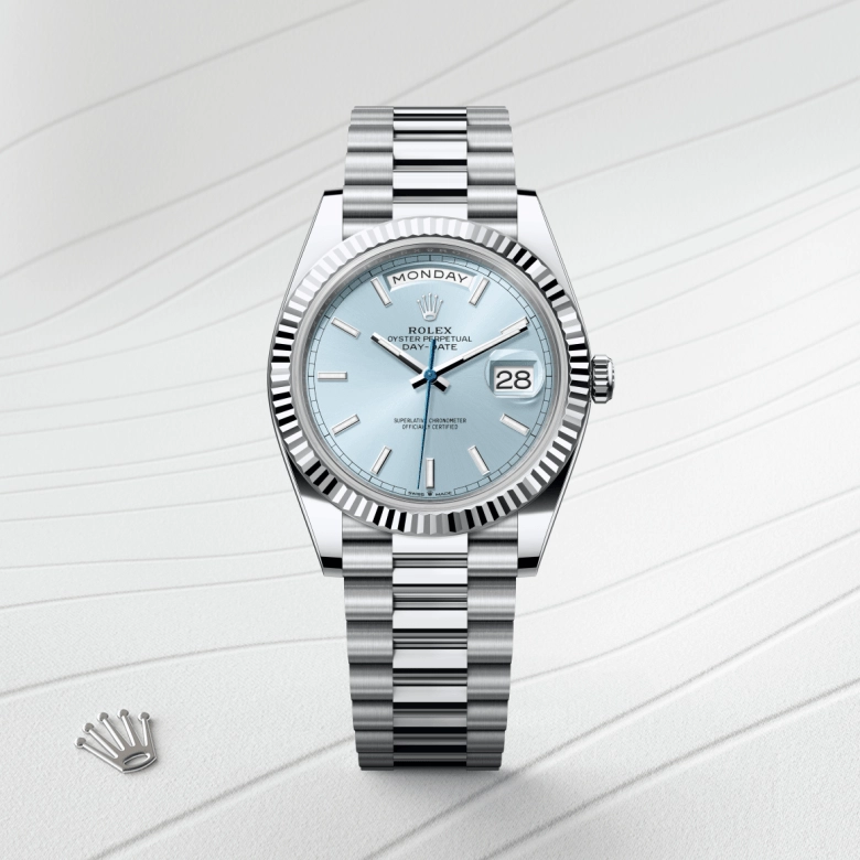 rolex day-date in platinum, m228236-0018 - cortina watch