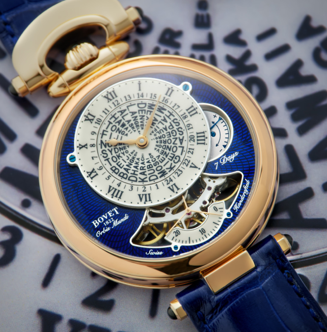 Orbis Mundi Ivory Lacquered Dial, Blue Guilloché Sub-Dial, Red Gold - Cortina Watch Taiwan