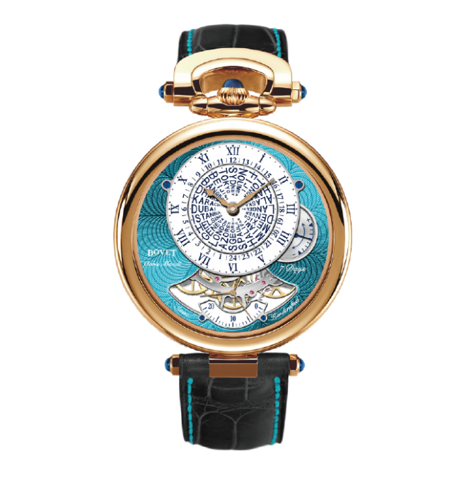 Orbis Mundi White Lacquered Dial, Turquoise Guilloche Sub-Dial, Red Gold  - Cortina Watch Taiwan