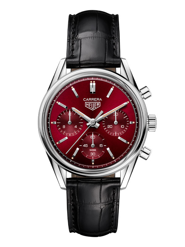 Front view of TAG Heuer Carrera red dial limited edition