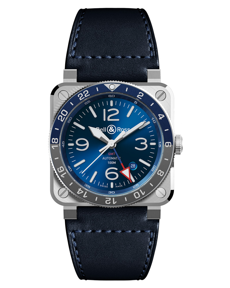 Bell   Ross Gmt Blue Br03 93 At Cortina Watch Frontal Shot