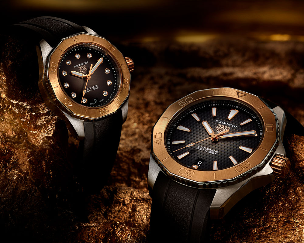 Tag Heuer Aquaracer Professional 200 Rose Gold Wbp2151.ft6199 Wbp2451.ft6200 At Cortina Watch Campaign Shot