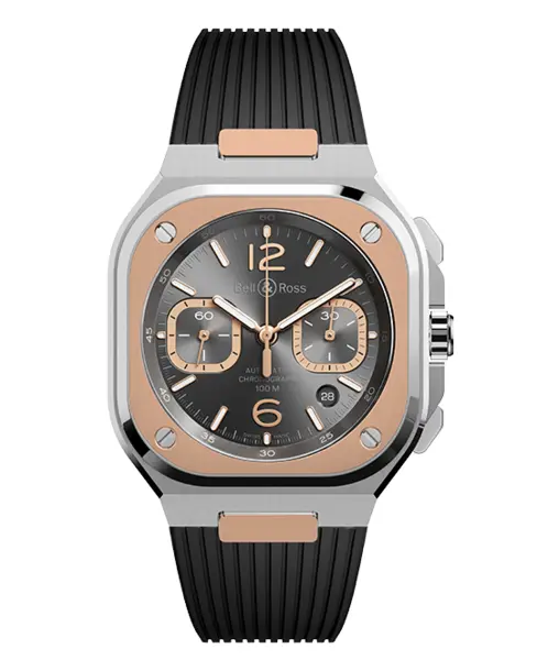 BR 05 Chrono Grey Steel & Gold (Rubber Strap) - Cortina Watch