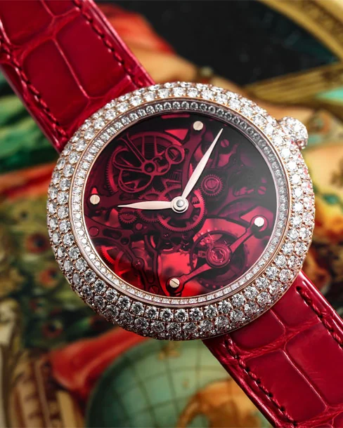 Brilliant Skeleton Northern Lights Rose Gold Red - Cortina Watch