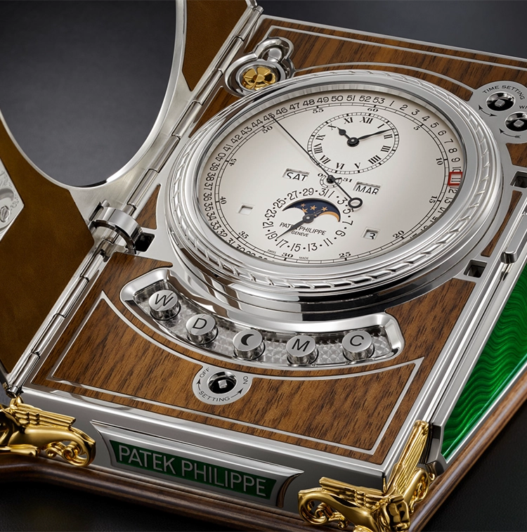 Complicated Desk Clock, Rare Handcrafts - Cortina Watch