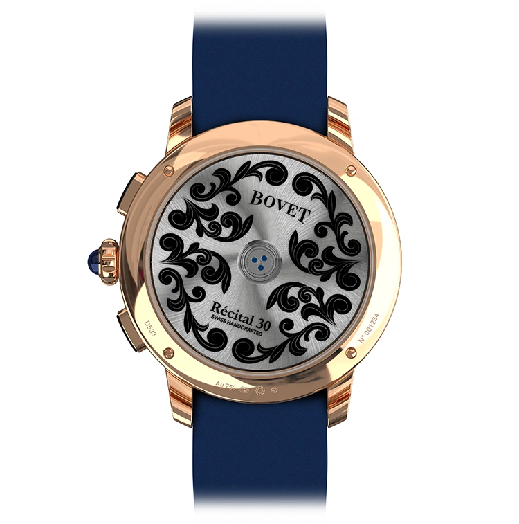 Récital 30 Blue Guilloche Centre Dial in Red Gold - Cortina Watch