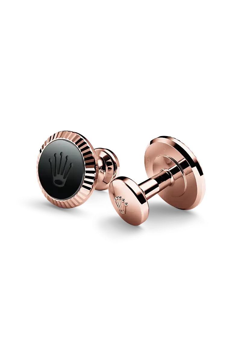 Rolex ‘Fluted’ cufflinks in Everose gold and ceramic, A1035 at Cortina Watch