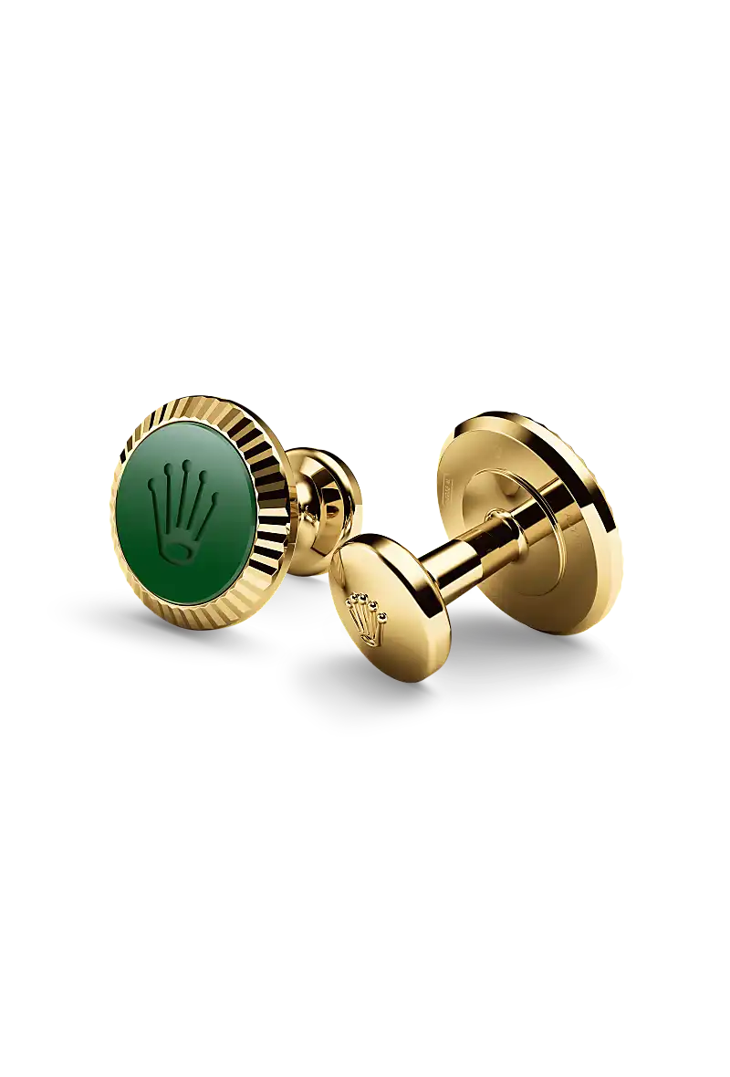 Rolex ‘Fluted’ cufflinks in Yellow gold and ceramic, A1038 at Cortina Watch