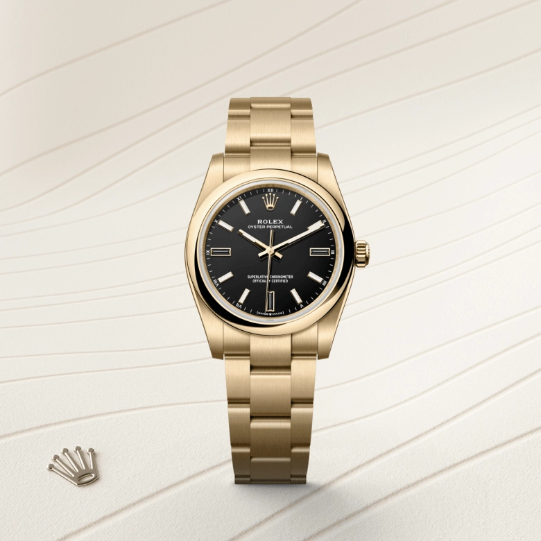 rolex oyster perpetual in 18-ct-everose-gold, m124208-0001 - cortina watch