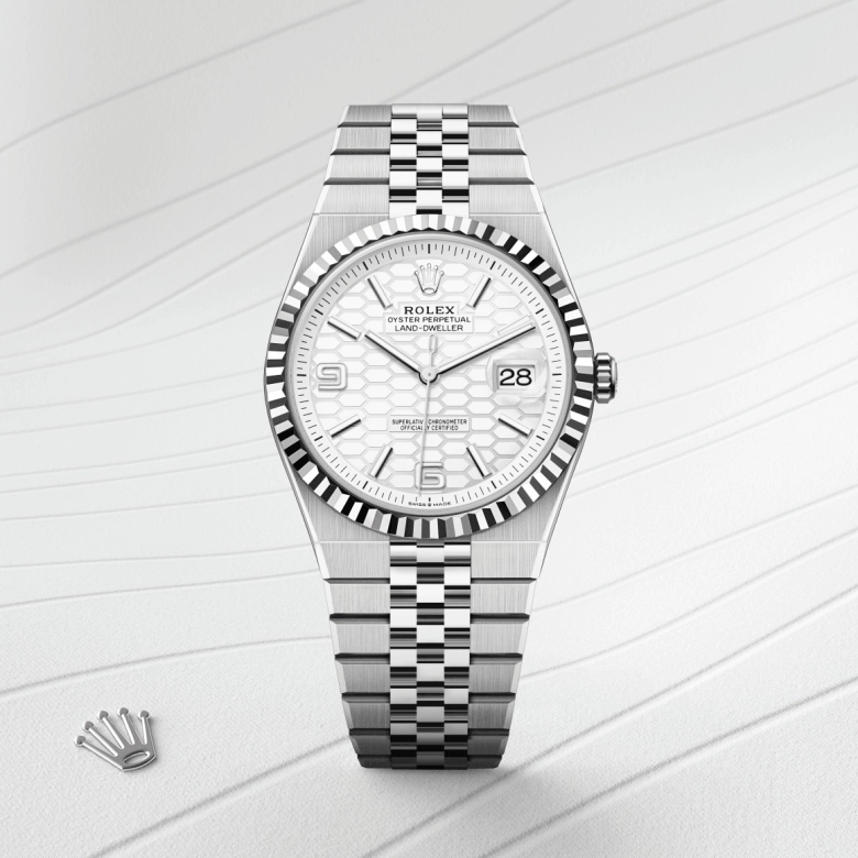Rolex Land-Dweller in White Rolesor - combination of Oystersteel and white gold, M127334-0001 - Cortina Watch