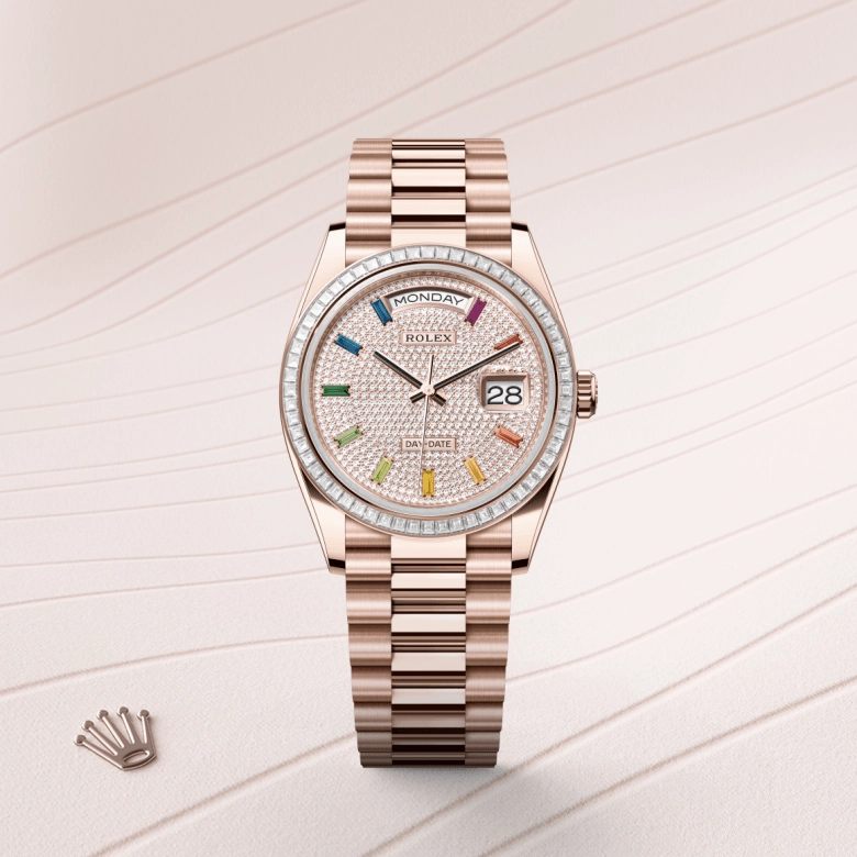 rolex day-date in 18-ct-everose-gold, m128395tbr-0008 - cortina watch